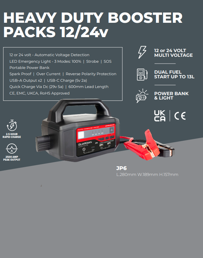 12/24V Heavy Duty Booster Pack 2500 Amps 36400mAh Guardian JP6