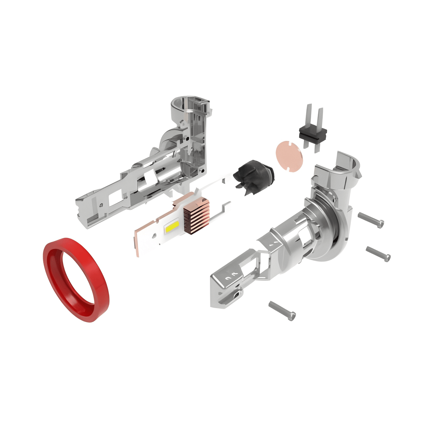 Mechanical components and parts of a h11 type light bulb 12v on a white background