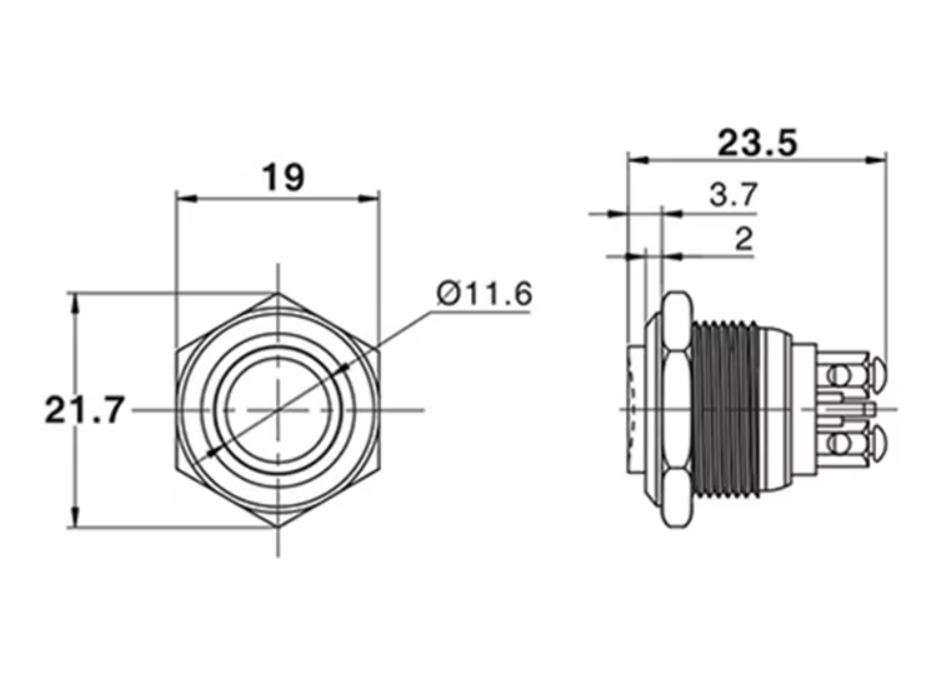 Off (On) Push Button Switch Small Momentary Normally Open Dual Voltage 12V 24V 180400-1