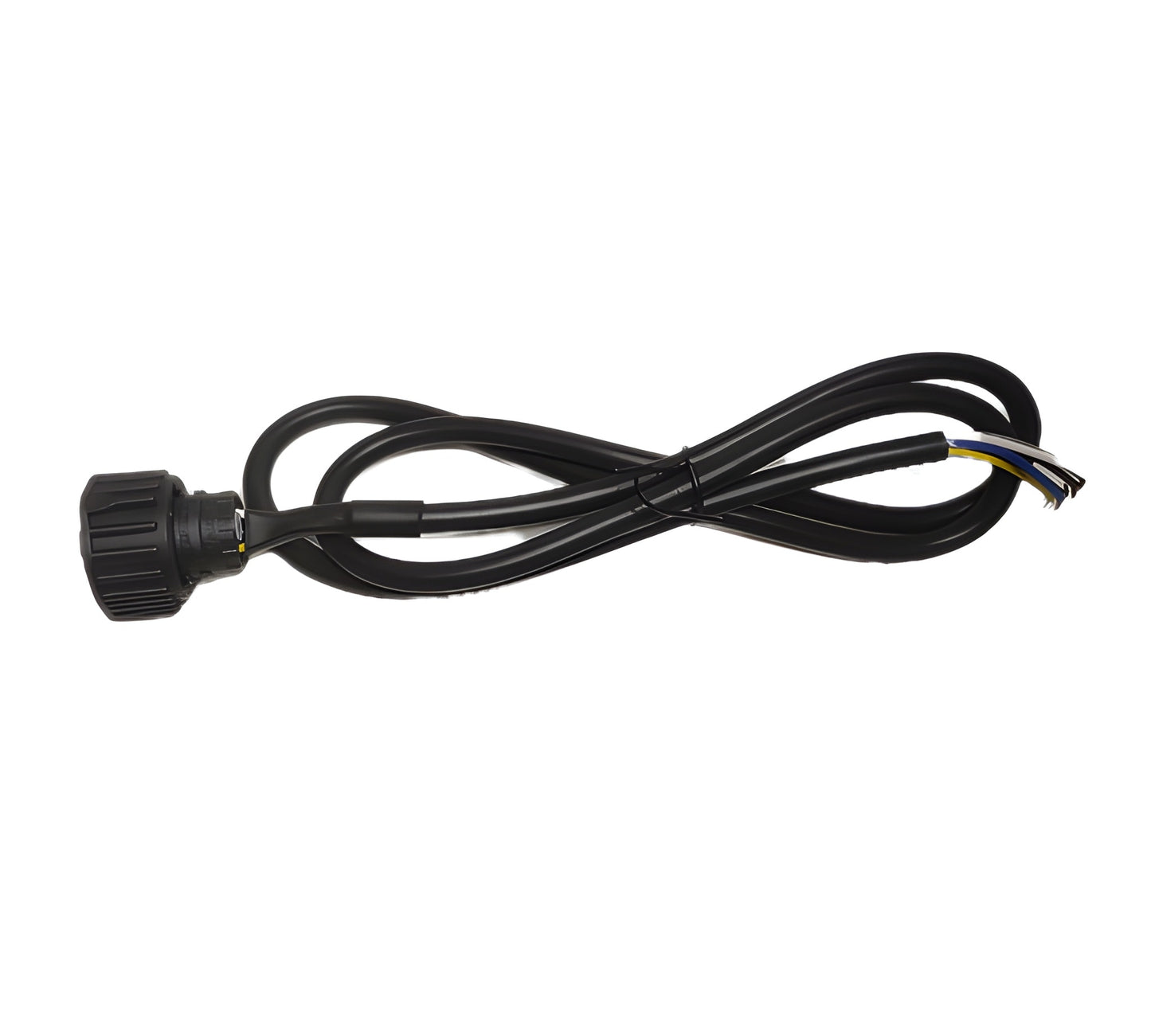 Black cable with connectors on a white background
