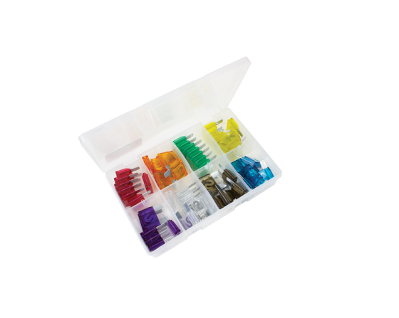 Guardian Automotive 50x Heavy Duty Maxi Blade Fuse Assortment Kit FK11 with various colored fuses in a clear case