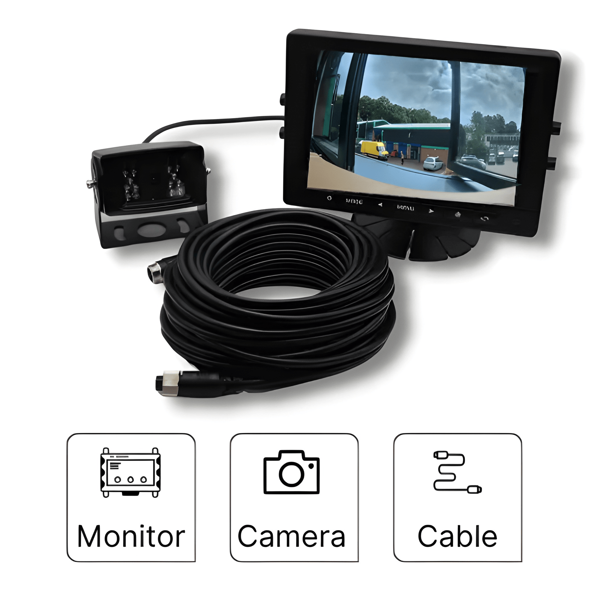 image showing the Vehicle Reversing Camera System (7" 3 Channel AHD Dash Monitor, 1080p Camera, 15m Extension)