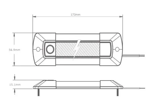 Dimensions diagram for D-VSWD-INT173 173mm LED light bar from daltec