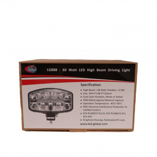 60 Watt Jumbo LED Driving Spot Light with 2 Colour Options Position Light IP69K ECE White or Amber LED Global LG888