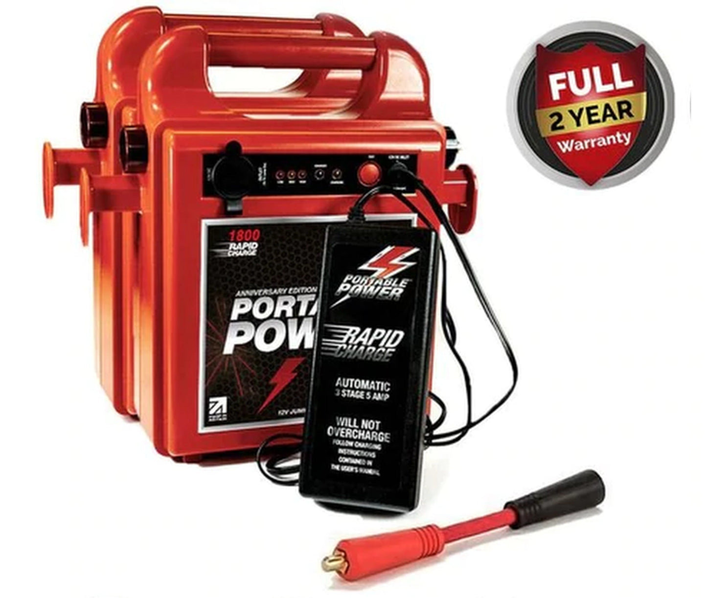 Portable Power Heavy Duty Rapid Charge 24v Battery Booster Jump Pack Dual 1800RC 1 with 80cm & 1 with 2m Lead