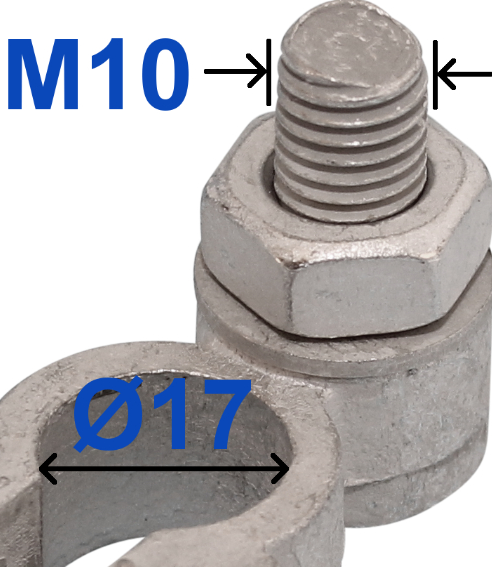 Negative Battery Terminal – 17mm diameter, Tin-Plated Brass, M10 x 22mm Bolt Wood Auto BTT1005N/228