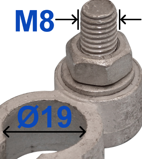 Positive Battery Terminal – 19mm diameter, Tin-Plated Brass, M8 x 22mm Bolt, Wood Auto BTT1004P/229