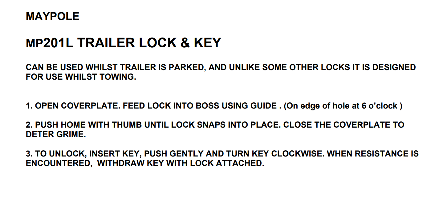 Bradley Coupling Integral Security Lock And Key To Fit Maypole MP2030 - MP201L