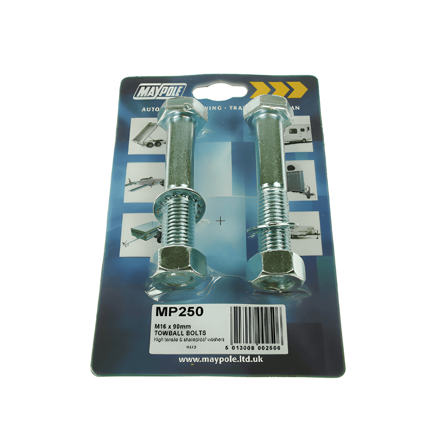 2 X High Tensile Zinc Plated (8.8) Towball Nuts & Bolts M16 X 90Mm Maypole MP250