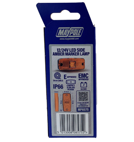 Amber Side Marker Lamp Led Light With Reflector Was 12V 24V Maypole MP8575B
