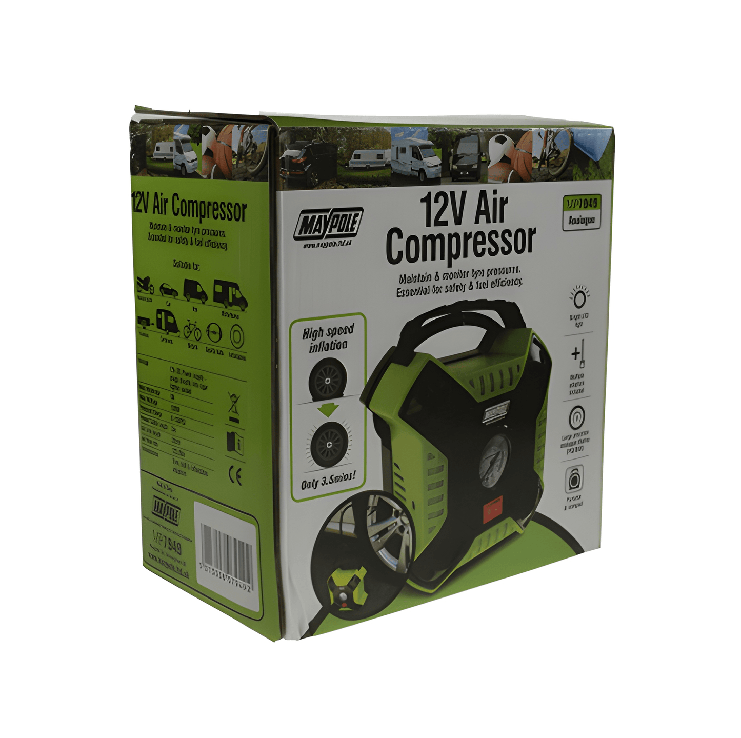 12V Portable Compact Air Compressor High Speed Inflation Genuine Maypole MP7949