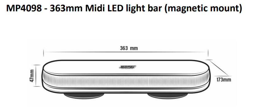 Genuine Maypole LED Slim Line Amber Strobe Flashing Recovery Mini Master Magnetic Roof bar Lightbar MP4098