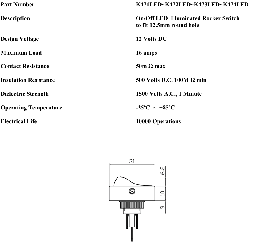 On Off Rocker Switch Amber Led Round Car Dash 12V Robinson K471Led - Mid-Ulster Rotating Electrics Ltd