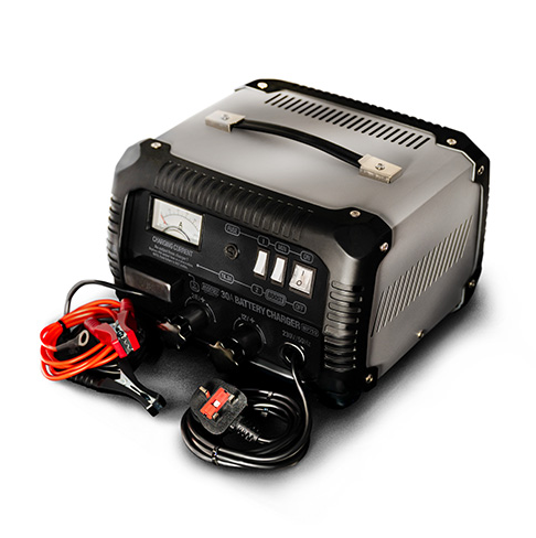 Battery charger with cables on a white background