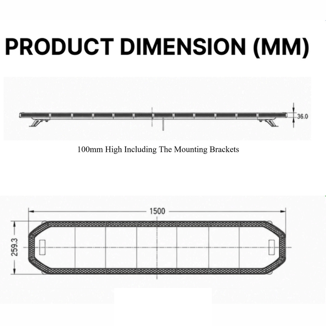 Slimline Led Clear Lens Black Top Apex Amber Strobe Flashing Recovery LightBar 1500mm Roof Bar Daltec D-LIG-00071