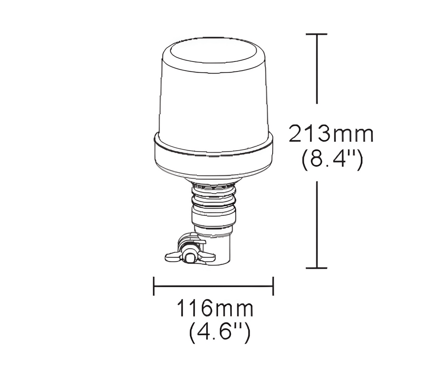 diagram showing dimensions for Amber Beacon warning light LED 699