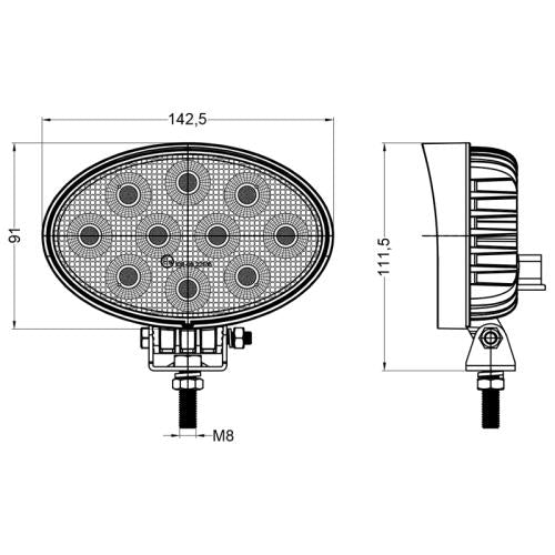 40 Watt Oval 10 LED WORK LIGHT 4000/3200LUM 12v-24v Cast Aluminium Housing, LED GLOBAL LG970