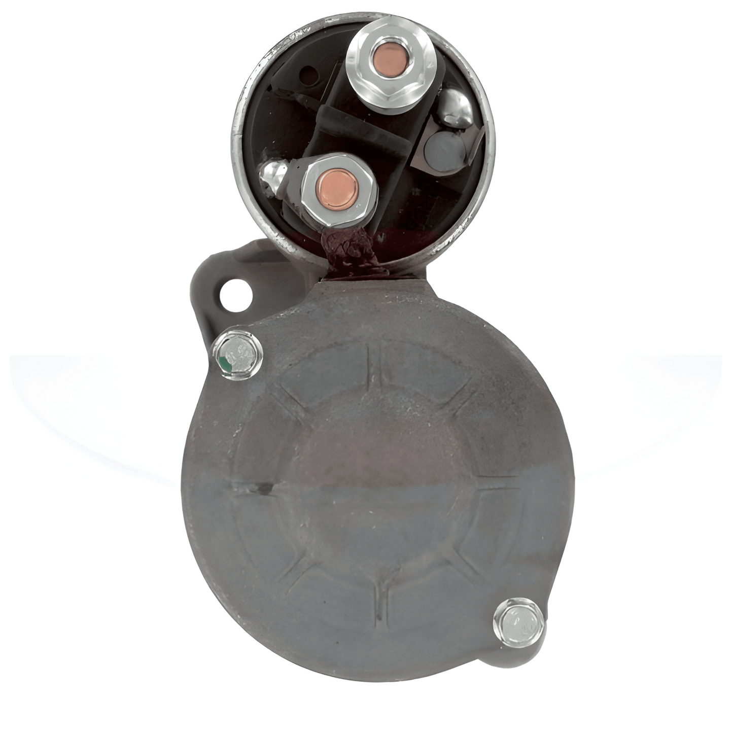 rear view of a Car starter motor on a white background