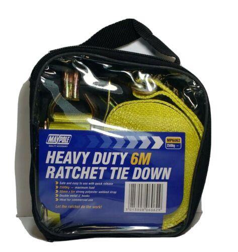 Ratchet Strap Tie Down Kit 38Mm 6M Strap And Hooks 250Kg Genuine Maypole Mp6062 - Mid-Ulster Rotating Electrics Ltd