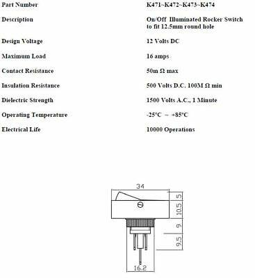 On Off Rocker Switch 12V Blue Rectangle Square 180177 Robinson K472 - Mid-Ulster Rotating Electrics Ltd