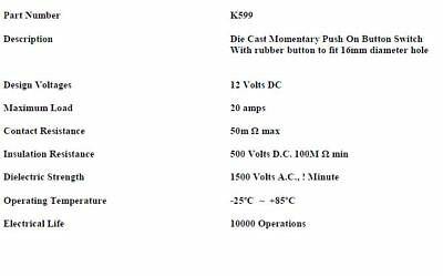 Push Button Momentary Switch Hd Starter Horn 12V 24V Splash Proof Robinson K599 - Mid-Ulster Rotating Electrics Ltd