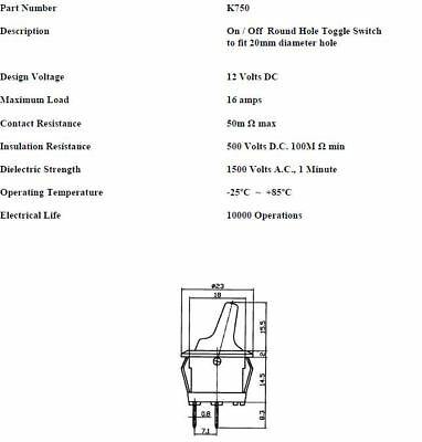 On Off Rocker Switch Miniature Round Stump 12V Car Dash Robinson K750 - Mid-Ulster Rotating Electrics Ltd