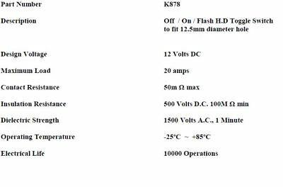 Off On Flash Toggle Switch Flick Light Hd Car Dash 20A 12V Robinson K878 - Mid-Ulster Rotating Electrics Ltd