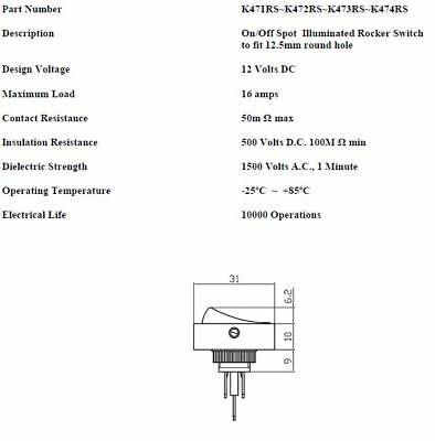 On Off Rocker Switch Red Spot Round Car Dash 12V Robinson K474Rs - Mid-Ulster Rotating Electrics Ltd