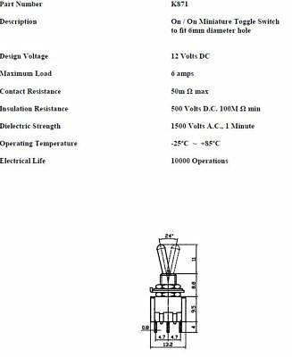 On On Toggle Switch Flick Flip Mini Miniature Car Dash Light Robinson K871 - Mid-Ulster Rotating Electrics Ltd