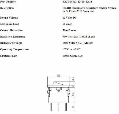 On Off Rocker Switch Mini Amber Rectangle Square 12V Robinson K421 - Mid-Ulster Rotating Electrics Ltd