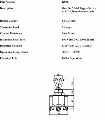 On On Toggle Switch Flip Flick Hd Car Dash 12V 25A Robinson K892 - Mid-Ulster Rotating Electrics Ltd