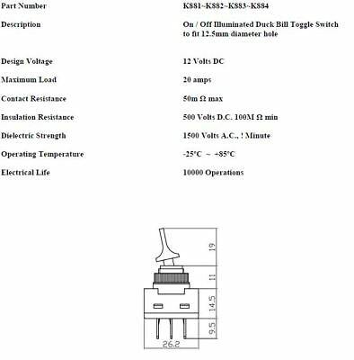 On Off Toggle Switch Flip Flick Green Duckbill Car Dash Robinson K883 - Mid-Ulster Rotating Electrics Ltd