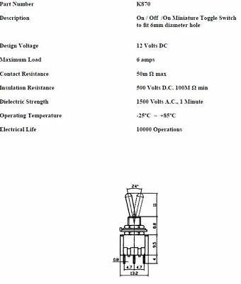 On Off On Toggle Switch Flick Flip Mini Miniature Car Dash Light Robinson K870 - Mid-Ulster Rotating Electrics Ltd