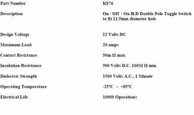 On Off On Toggle Switch Flick Hd Light Switch Car Dash 25Amp 12V Robinson K876 - Mid-Ulster Rotating Electrics Ltd