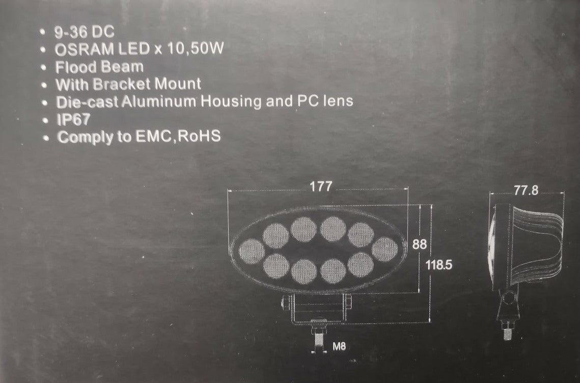 50W LED OVAL SUPER LUMEN WORK LIGHT (FLOOD - 6000LUM) LED GLOBAL LG816