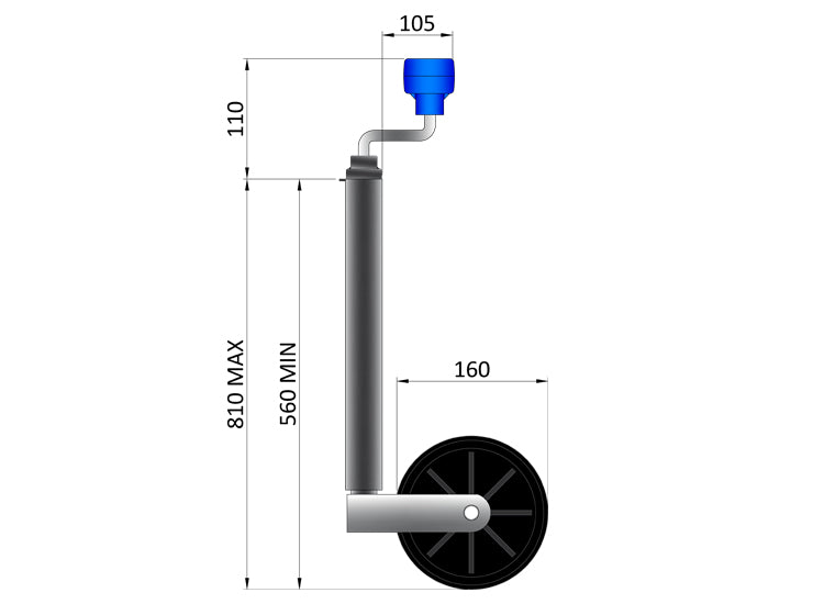 MAYPOLE TELESCOPIC TRAILER JOCKEY WHEEL WITH 42MM WHEEL 75KG MAX STANDARD LOAD MP225