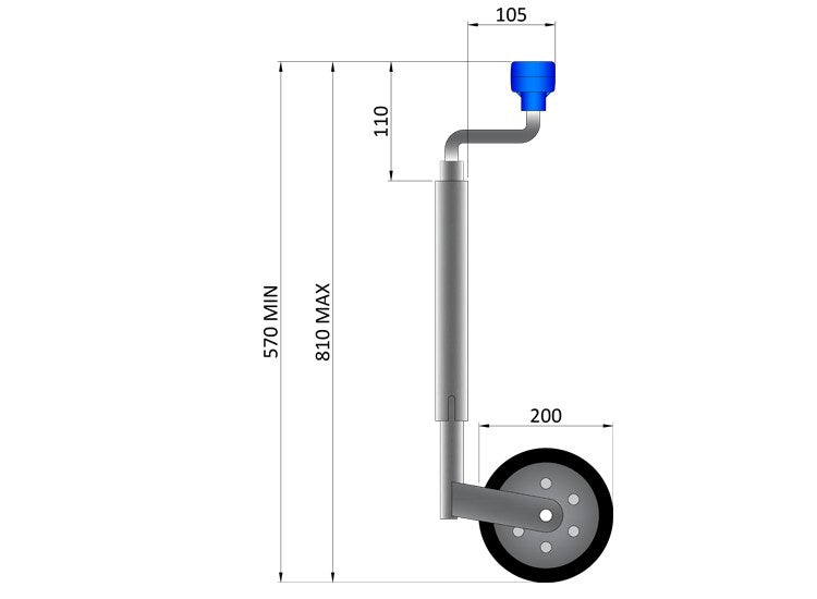 Maypole 48mm Telescopic Trailer Wheel Jockey Wheel With Clamp Up To 100kg Clear Zinc Plate Finish MP436 - Mid-Ulster Rotating Electrics Ltd