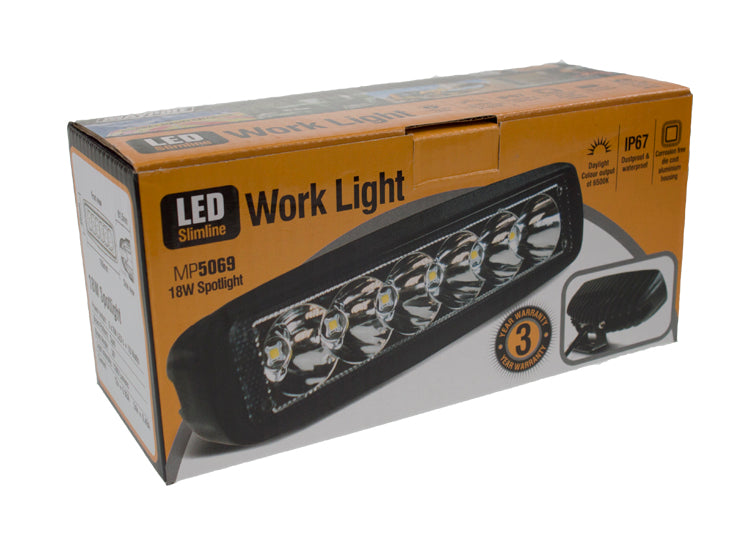 MAYPOLE SLIMLINE 10-30V 18W SPOT LED WORK LAMP WORK LIGHT WATERPROOF HIGH INTENSITY 6500K MP5069 - Mid-Ulster Rotating Electrics Ltd
