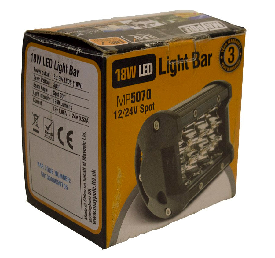 MAYPOLE LED LIGHT BAR DUAL VOLTAGE 12/24V 18W (6 x 3W) SPOT IP67 MP5070 - Mid-Ulster Rotating Electrics Ltd