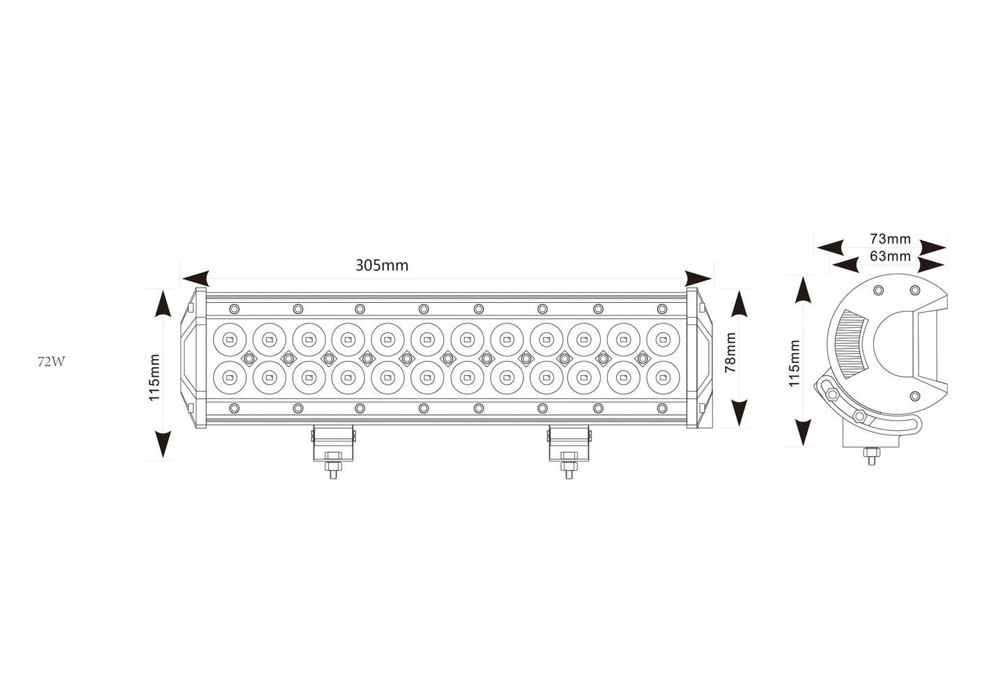 MAYPOLE LED LIGHT BAR 12/24V 72W (24 x 3W) SPOT/FLOOD COMBO IP67 MP5072 - Mid-Ulster Rotating Electrics Ltd