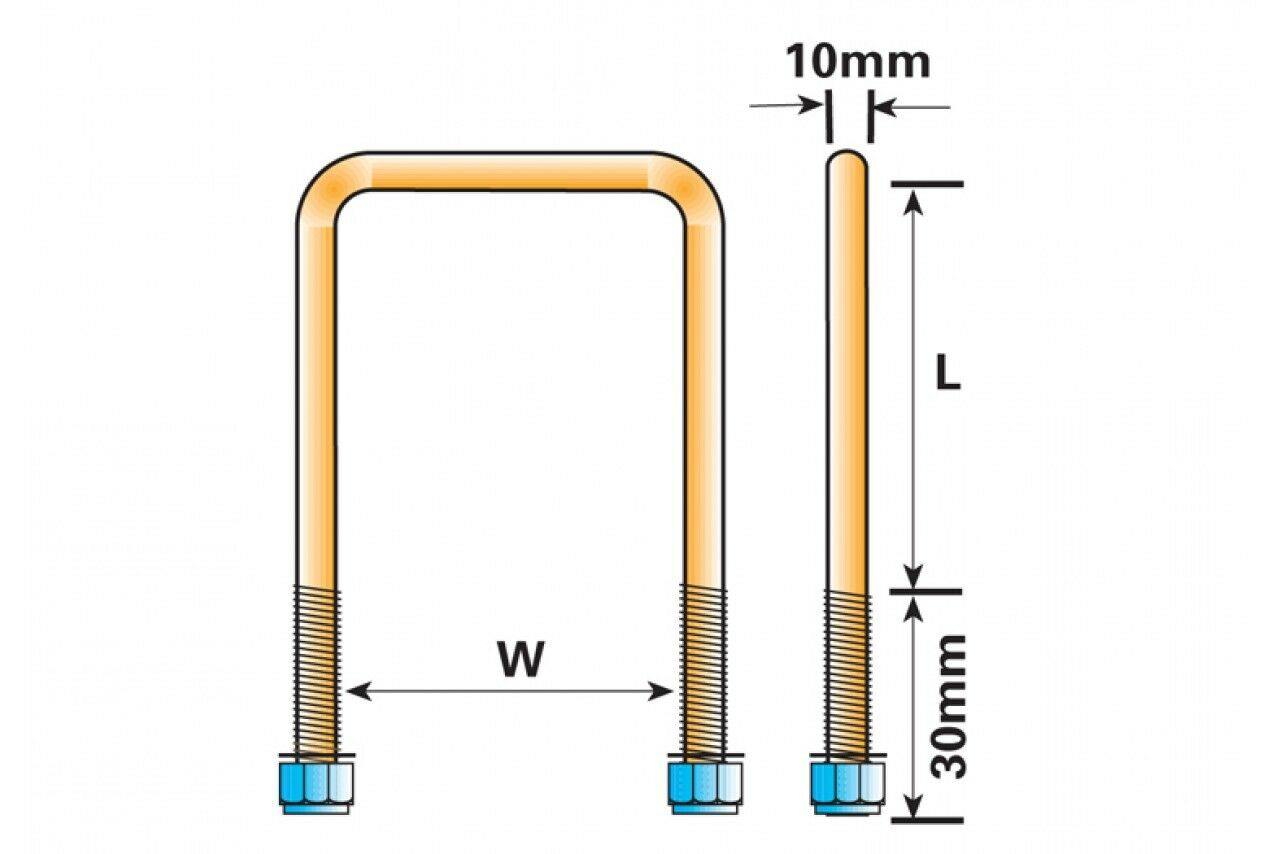 High Tensile U Bolt With Locking Nuts & Washers Pair 60Mm X 60Mm Maypole Mp916B - Mid-Ulster Rotating Electrics Ltd