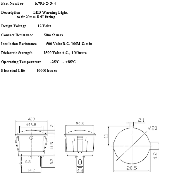 Blue Warning Indicator Light Led Round Car Dash 12V Robinson K792 - Mid-Ulster Rotating Electrics Ltd