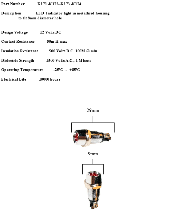 Red Led Warning Light Round 12V Chrome Look Bezel Fits 8Mm Hole Robinson K171 - Mid-Ulster Rotating Electrics Ltd