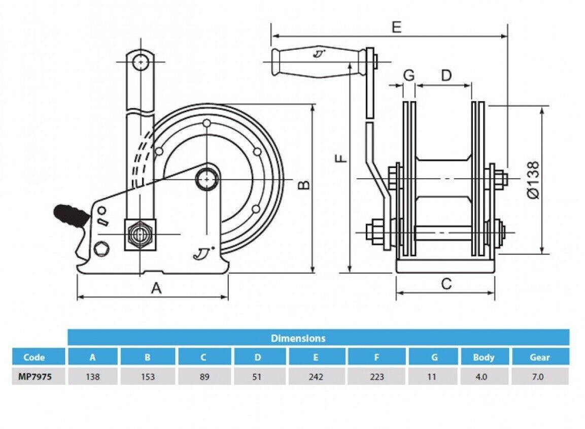 Dual Drive Trailer Strap Hand Winch 900Kg Max. Capacity Genuine Maypole Mp7975 - Mid-Ulster Rotating Electrics Ltd