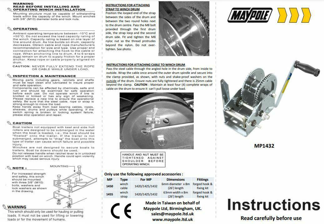 Heavy Duty Professional 2 Speed Geared Hand Winch 1454Kg 3200Lb Maypole MP1432 - Mid-Ulster Rotating Electrics Ltd
