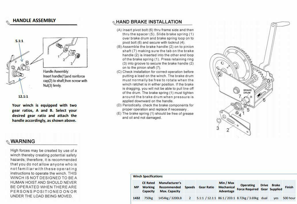 Heavy Duty Professional 2 Speed Geared Hand Winch 1454Kg 3200Lb Maypole MP1432 - Mid-Ulster Rotating Electrics Ltd
