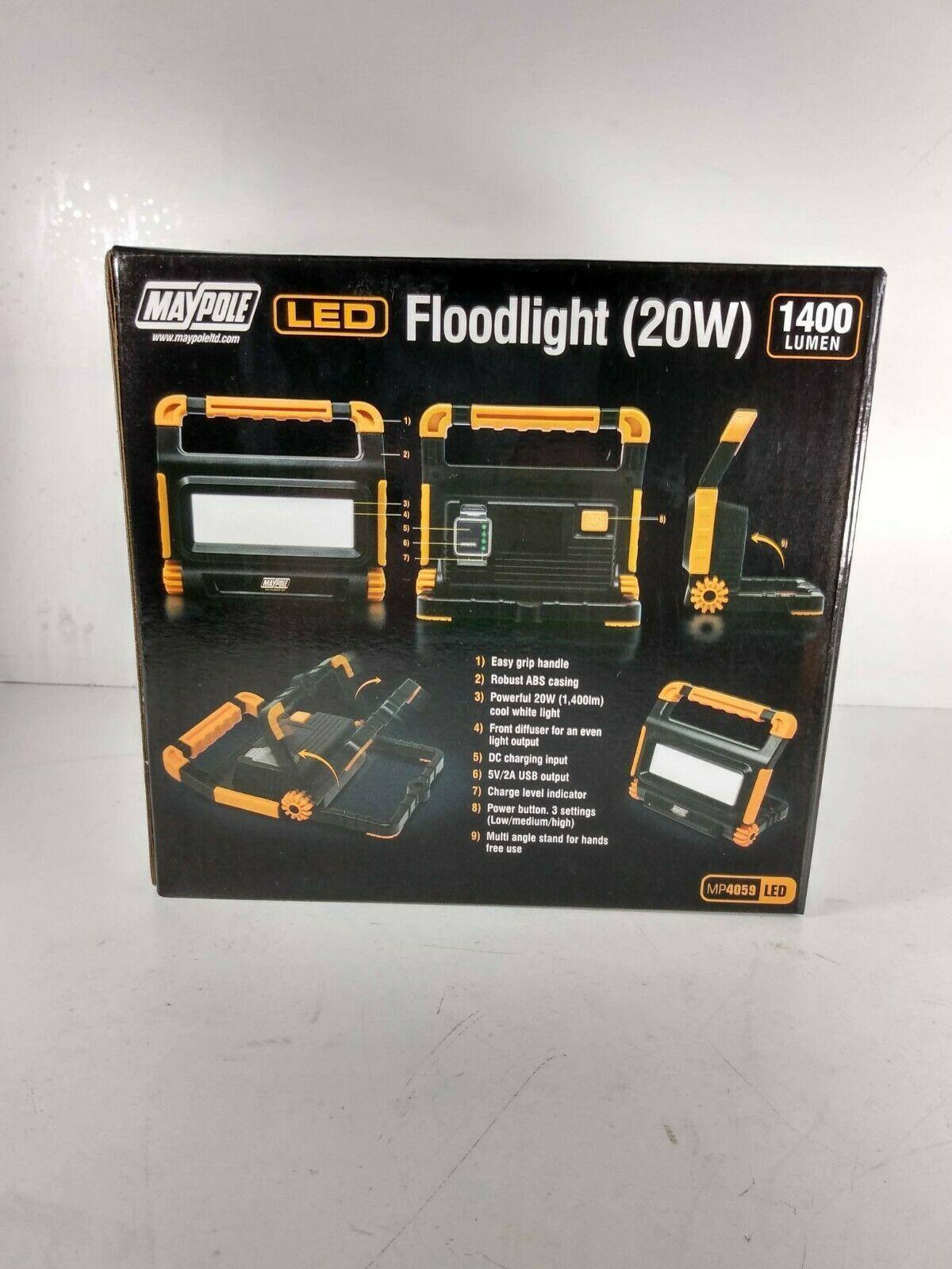 LED Slimline Work Light Portable Flood Lamp 20W and Power Bank Maypole MP4059 - Mid-Ulster Rotating Electrics Ltd