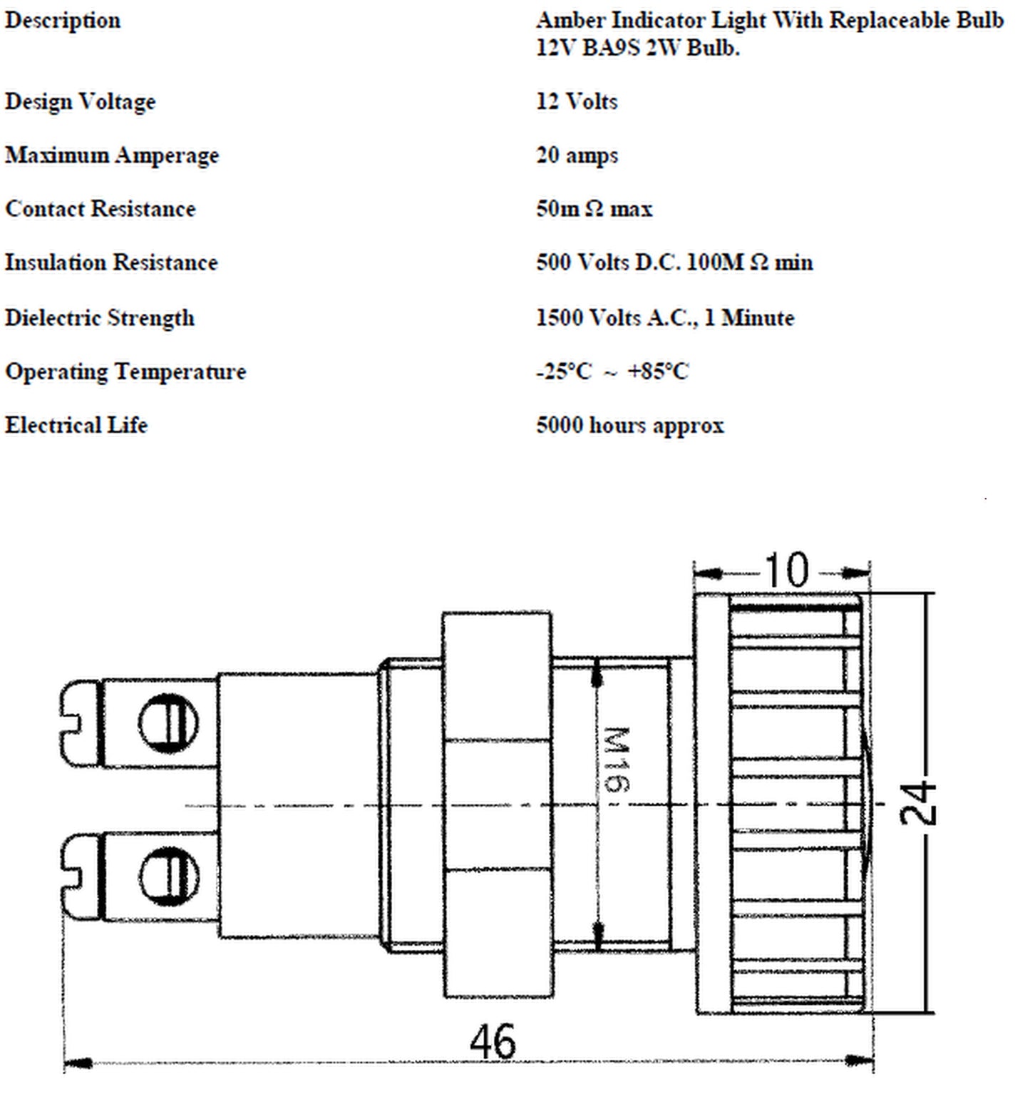 Clear Warning Indicator Light Car 12V Classic Round Kit Dash Robinson K155