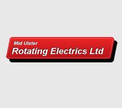 Red rectangular sign with Mid Ulster Rotating Electrics Ltd in white text
