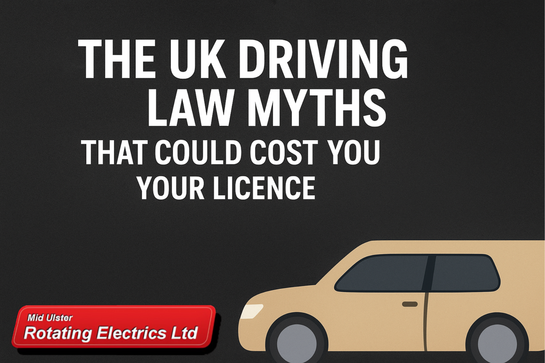 blog banner for The UK Driving Law Myths That Could Cost You Your Licence a car, logo and white text